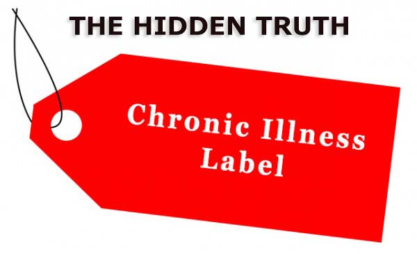 An image of a red clothing label with the words "chronic illness label" on it to talk about how having no diagnosis isn't always a bad thing.