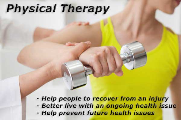An image of a girl lifting a weight and a doctor's hand guiding her hand to discuss the benefits of Physical Therapy