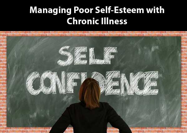 An image of a girl starting and a chalk board that says "self confidence" to discuss what causes low self-esteem and how to improve it.